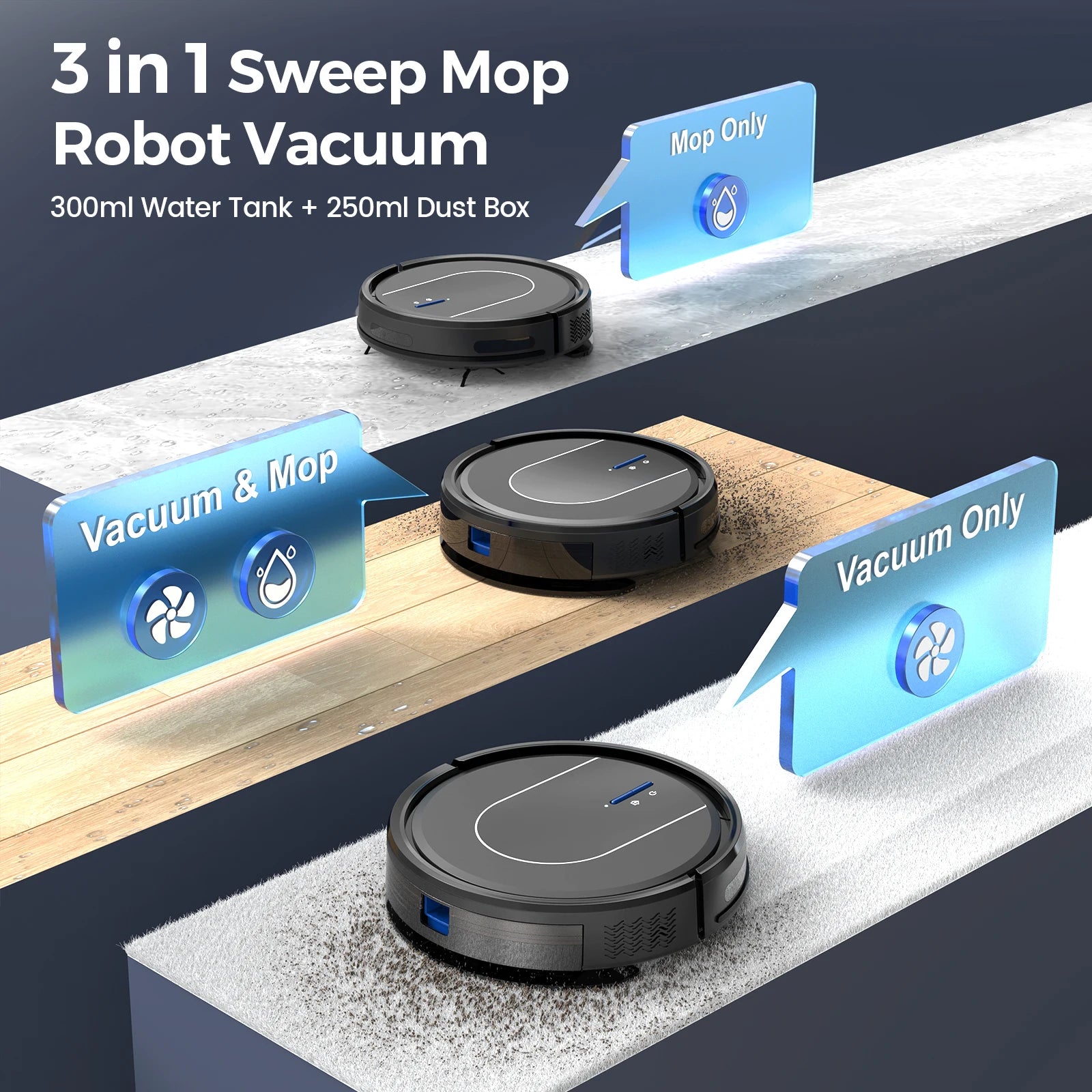 NOX RoboVac E2 – Robot Aspiradora 3 en 1 5000Pa con Mopa, Carga Automática y Control WiFi/Alexa
