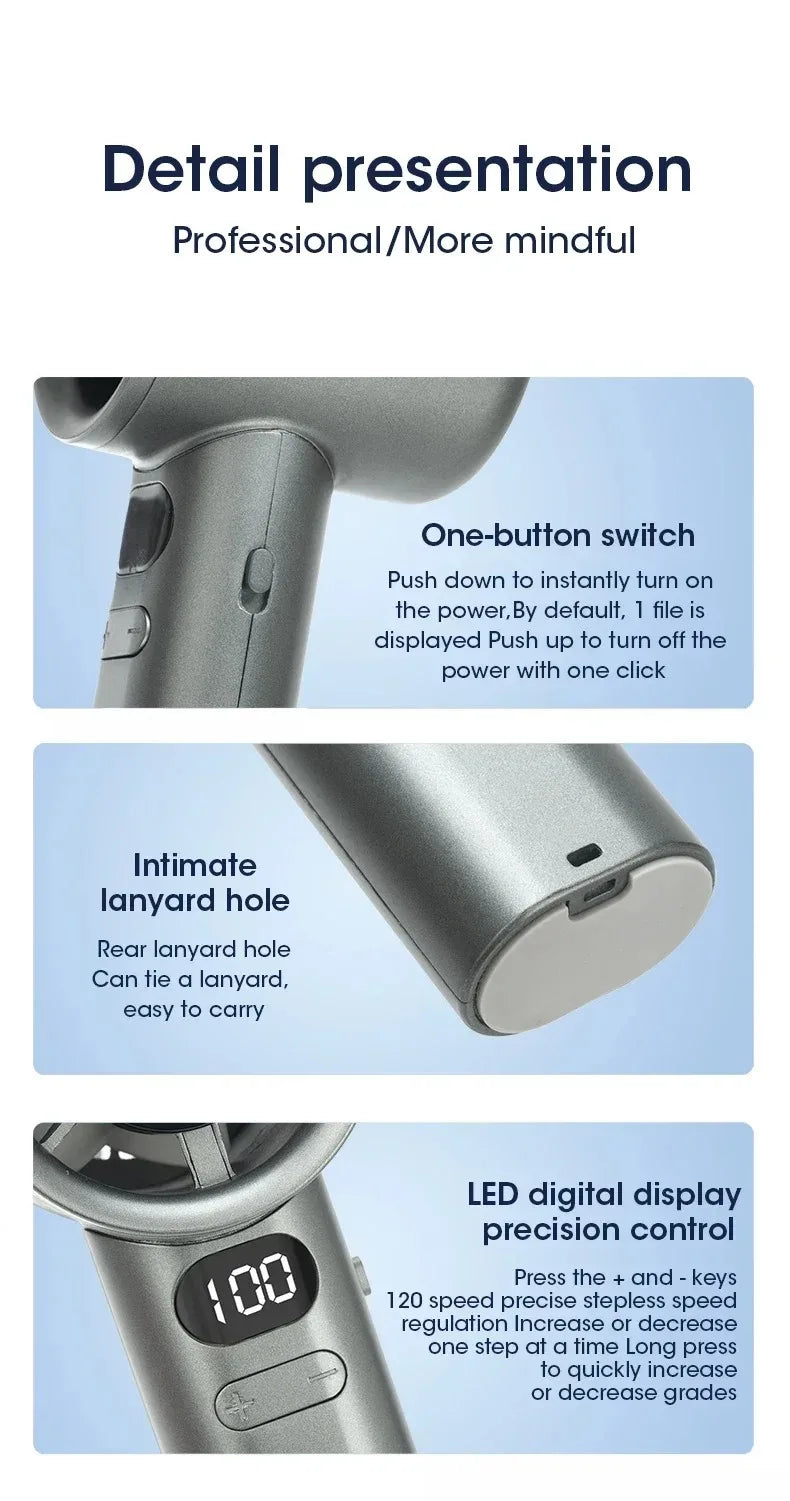 NOX BreezeMini – Ventilador de Mano Silencioso 4 Velocidades con Display de Batería