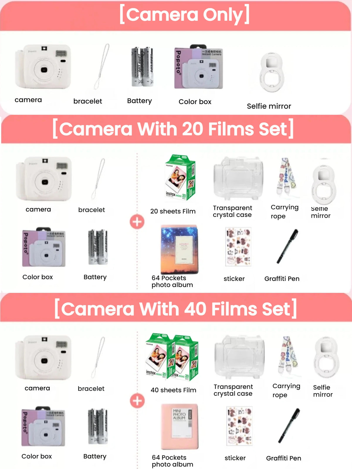 NOX FilmCam Pastel – Cámara Instantánea Analógica Estilo Vintage para Fujifilm Instax Mini