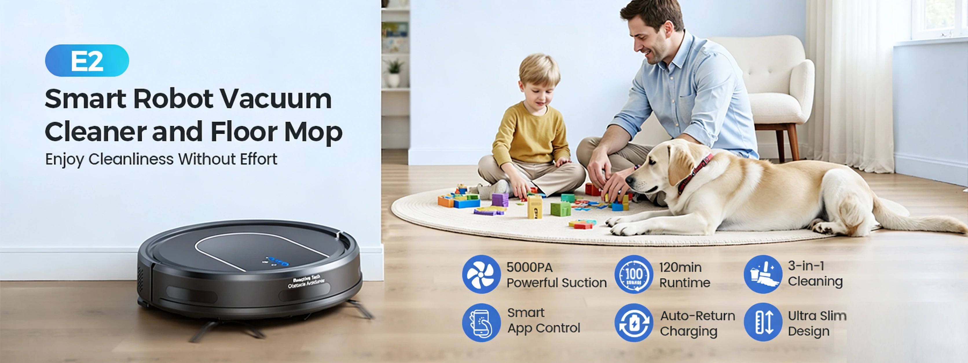 NOX RoboVac E2 – Robot Aspiradora 3 en 1 5000Pa con Mopa, Carga Automática y Control WiFi/Alexa