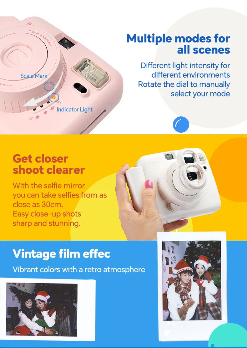 NOX FilmCam Pastel – Cámara Instantánea Analógica Estilo Vintage para Fujifilm Instax Mini