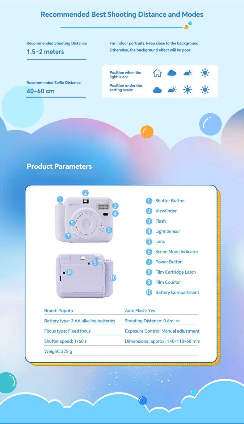 NOX FilmCam Pastel – Cámara Instantánea Analógica Estilo Vintage para Fujifilm Instax Mini