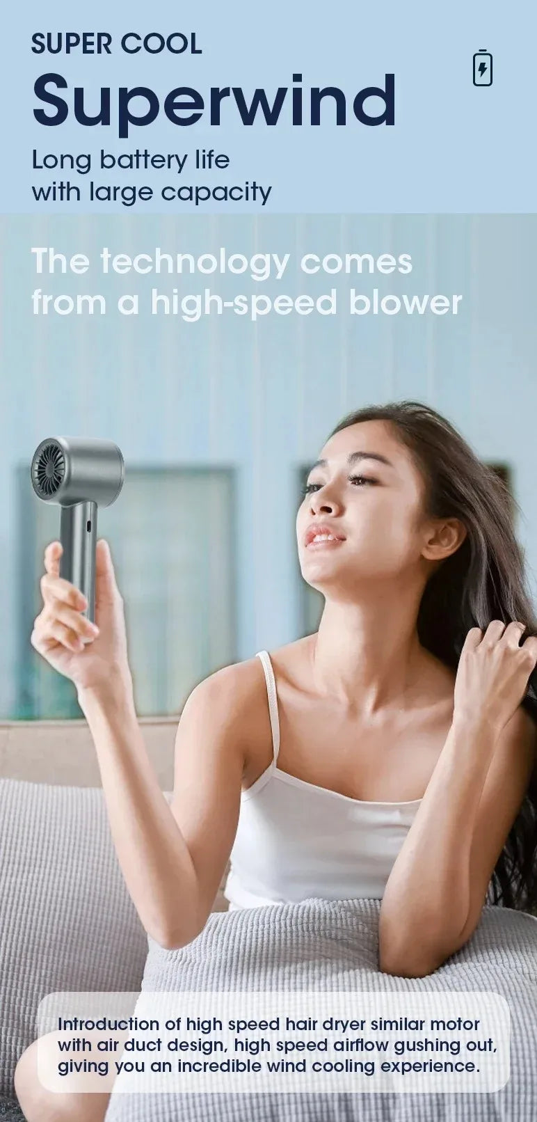 NOX BreezeMini – Ventilador de Mano Silencioso 4 Velocidades con Display de Batería