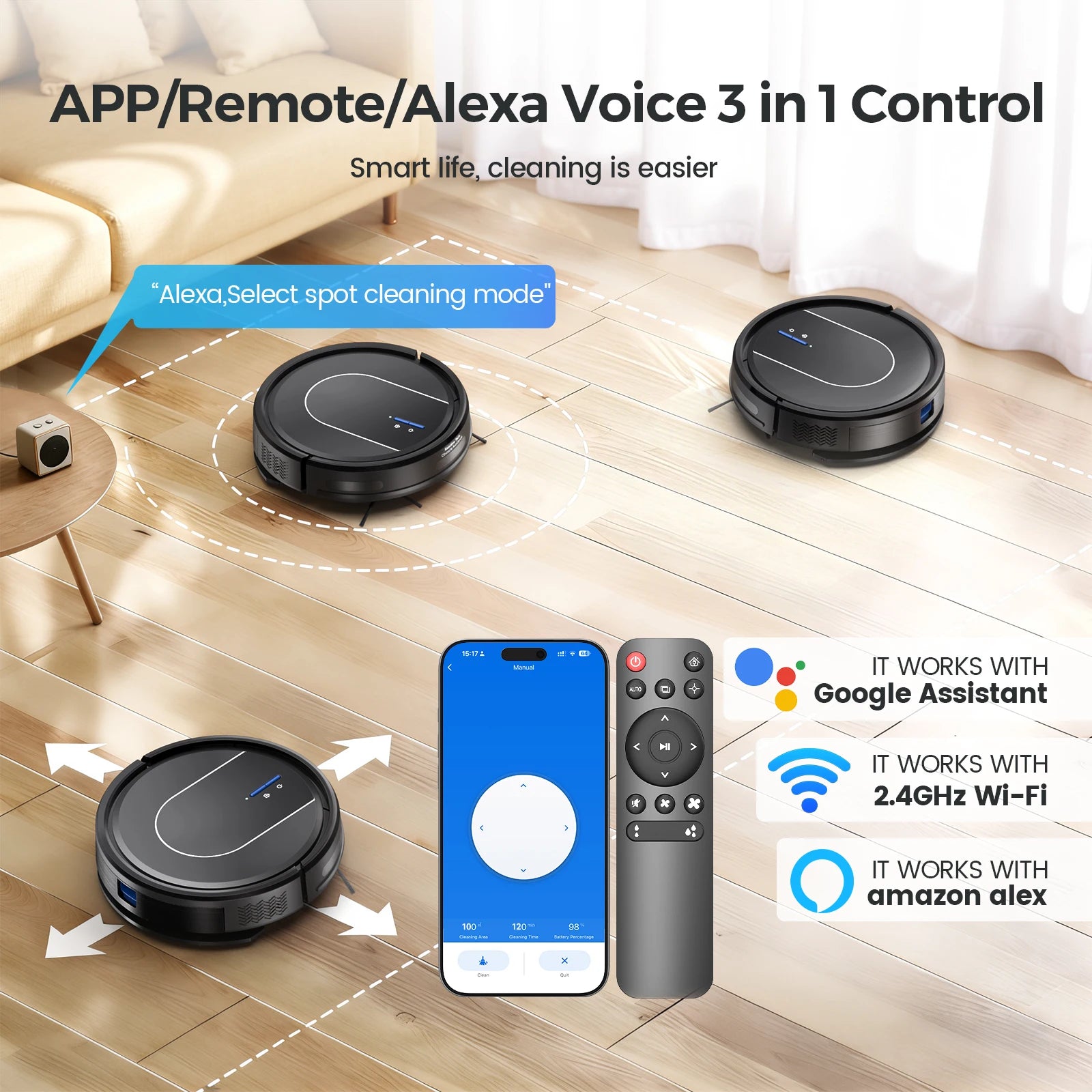 NOX RoboVac E2 – Robot Aspiradora 3 en 1 5000Pa con Mopa, Carga Automática y Control WiFi/Alexa