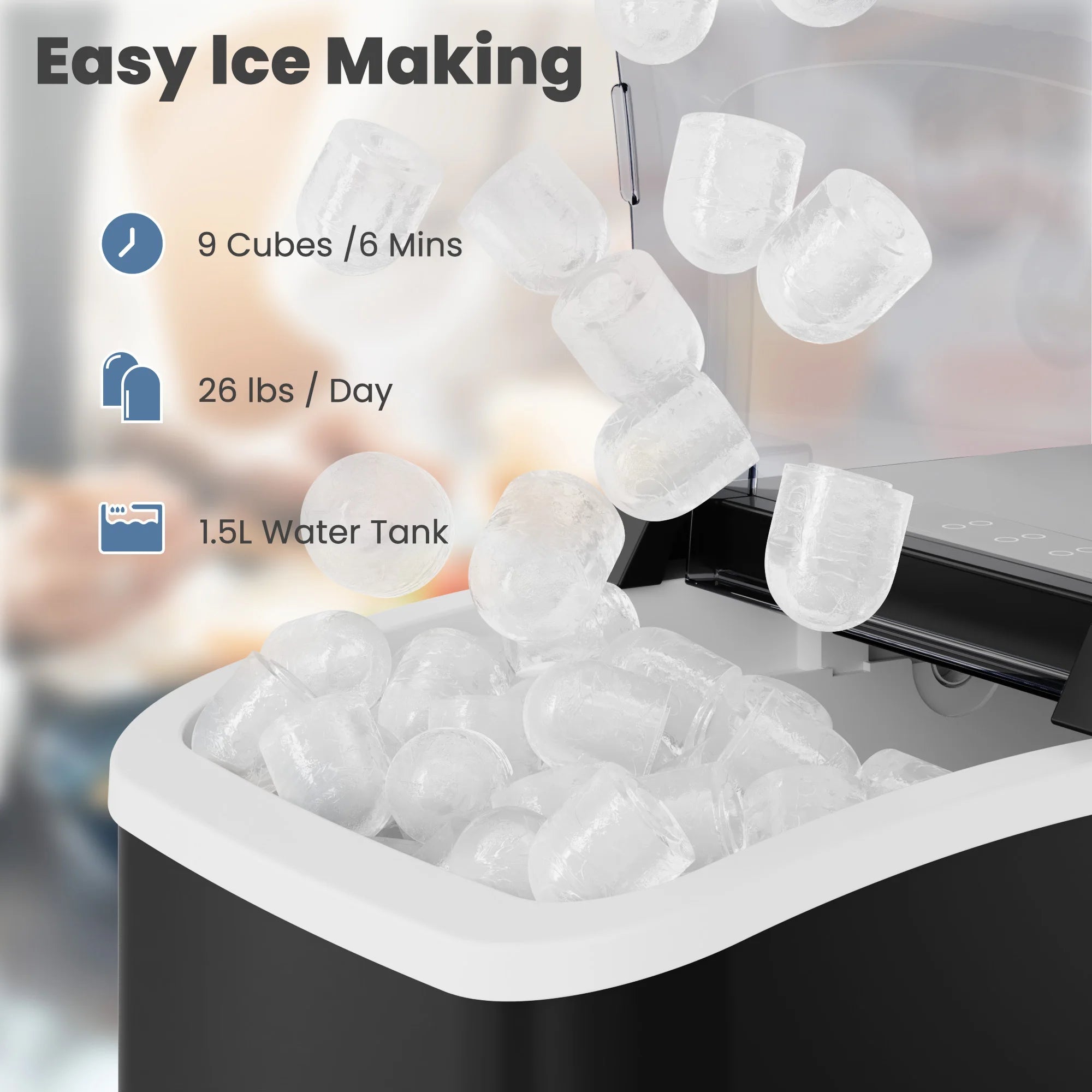 Máquina de Hielo Portátil – 9 Cubos Listos en 6 Minutos, Silenciosa y Compacta