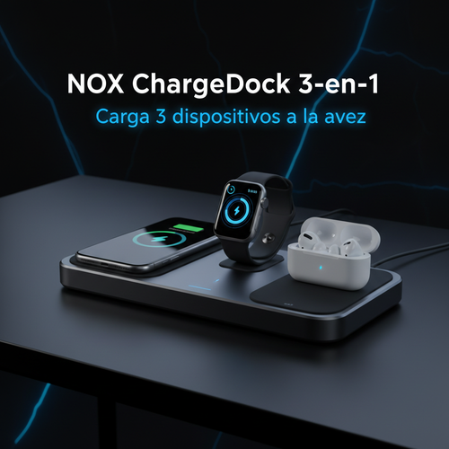 NOX ChargeDock 3-en-1 – Estación de Carga Inalámbrica para iPhone, Apple Watch y AirPods